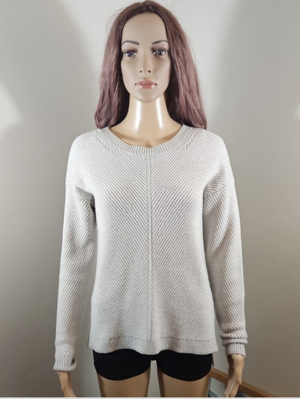 Aritzia Wilfred Merino Wool Sweater Top Women's Cream Knit Crewneck Soft Ribbed